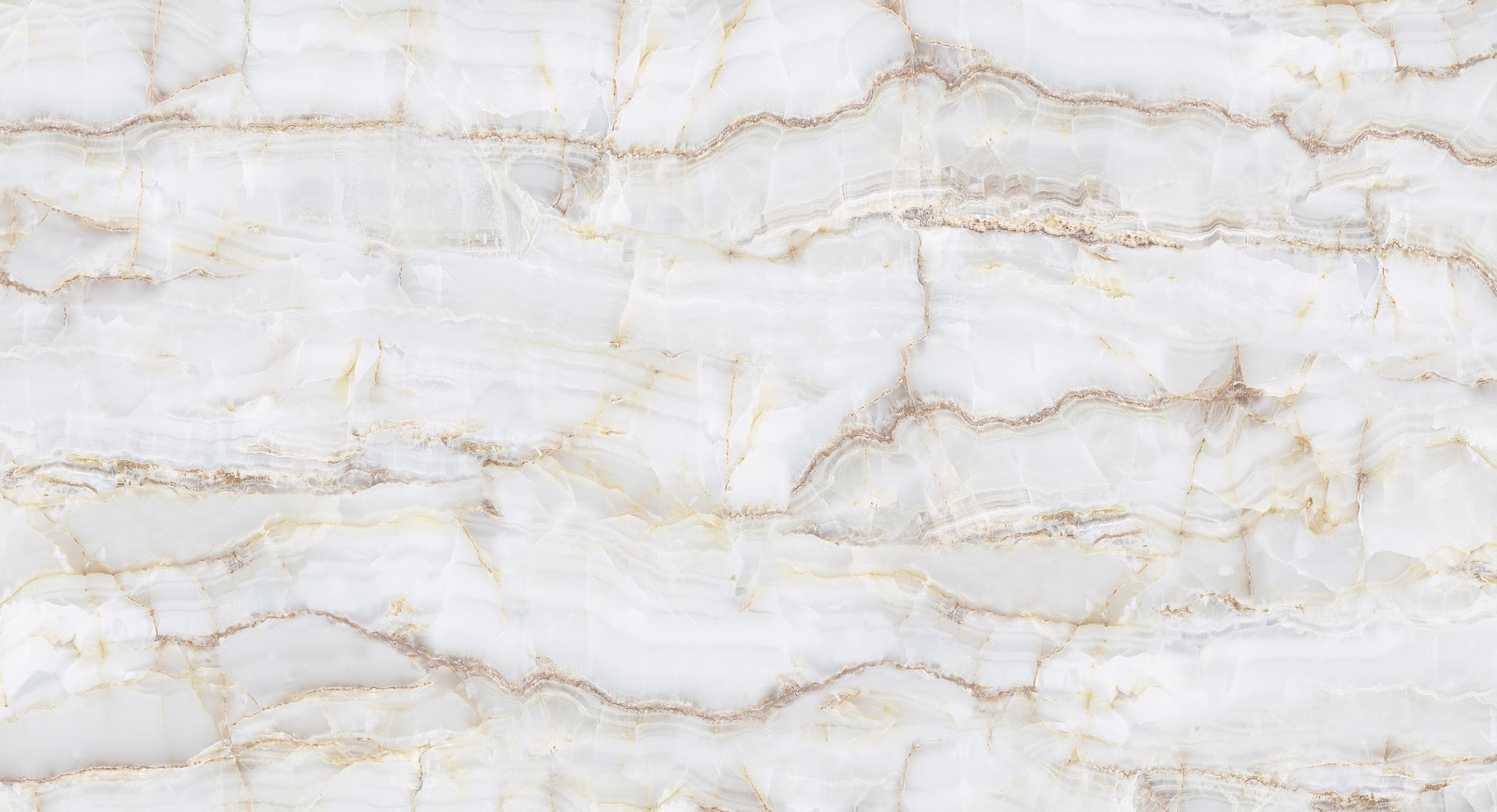 FX ‑ 173 Glacial Vein Marble flexible marble panel showcasing a crisp translucent white backdrop intersected by delicate gold and warm taupe veins that mimic ice‑fractured crevices, by Dunya Home Design.