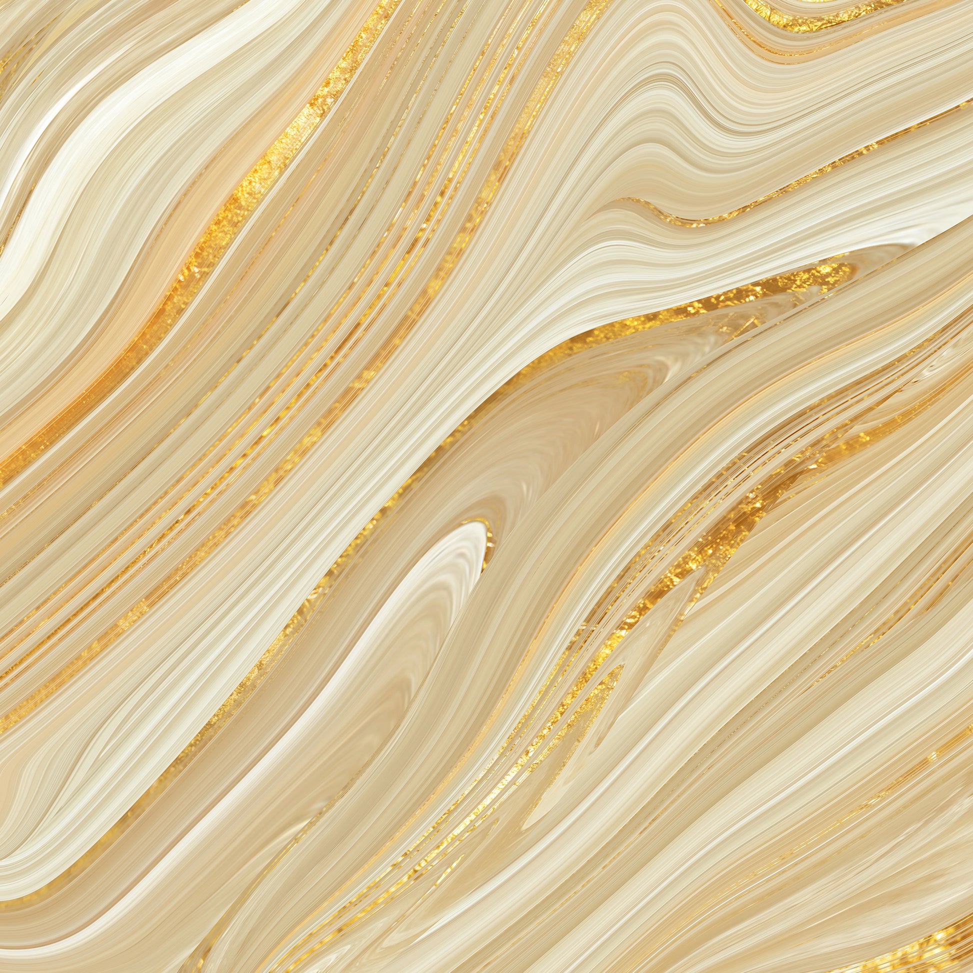 FX ‑ 174 Liquid Gold Veil Marble flexible marble panel showcasing fluid, ribbon‑like bands of ivory and pale champagne swirled with lustrous metallic gold streaks that shimmer like molten metal, by Dunya Home Design