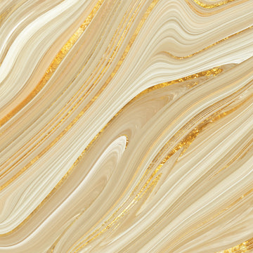 FX ‑ 174 Liquid Gold Veil Marble flexible marble panel showcasing fluid, ribbon‑like bands of ivory and pale champagne swirled with lustrous metallic gold streaks that shimmer like molten metal, by Dunya Home Design