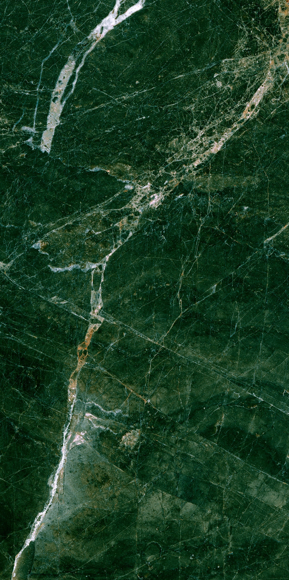 FX ‑ 176 Forest Veil Marble flexible marble panel showcasing a deep emerald‑green base veined with fine white lines and warm amber streaks that meander like sunlit paths through a woodland canopy, by Dunya Home Design.