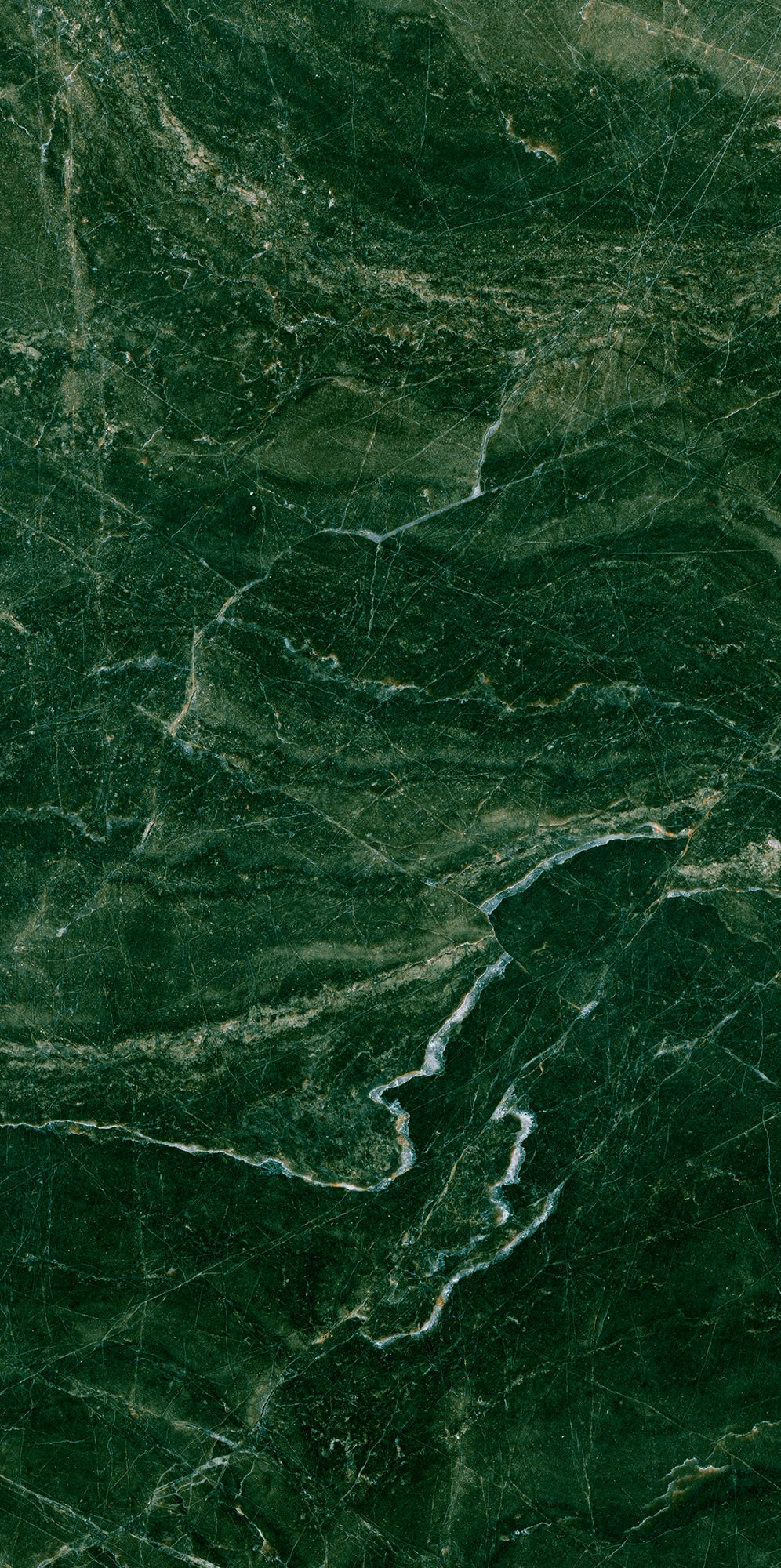 FX ‑ 176 Forest Veil Marble flexible marble panel showcasing a deep emerald‑green base veined with fine white lines and warm amber streaks that meander like sunlit paths through a woodland canopy, by Dunya Home Design.