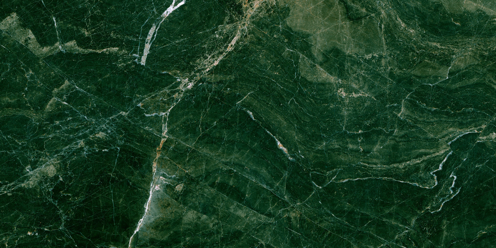 FX ‑ 176 Forest Veil Marble flexible marble panel showcasing a deep emerald‑green base veined with fine white lines and warm amber streaks that meander like sunlit paths through a woodland canopy, by Dunya Home Design.