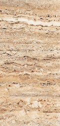 FX‑183 Savannah Strata Marble flexible marble panel showcasing warm, sandy‑beige and honey‑tan horizontal striations interspersed with deeper rust‑brown veins and subtle pitted textures, by Dunya Home Design.