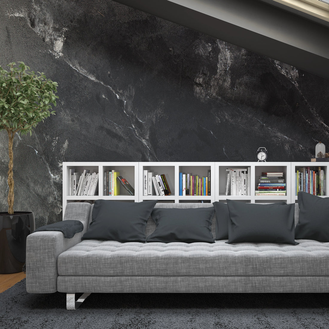  FX11 Slate Black flexible marble panel with dramatic charcoal and graphite texture, perfect for modern interiors or accent features.