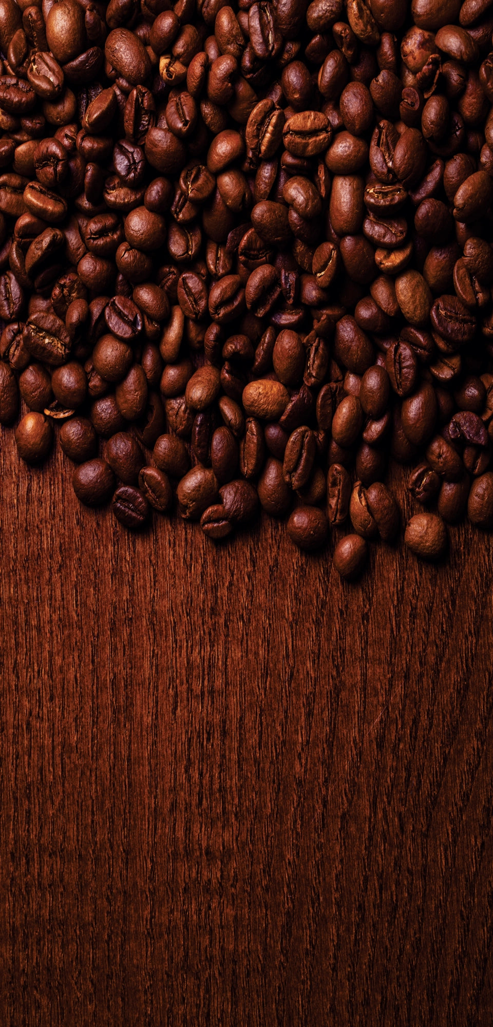 Marble mural of dark textured surface surrounded by coffee beans and espresso-making tools, evoking rich coffee tones
