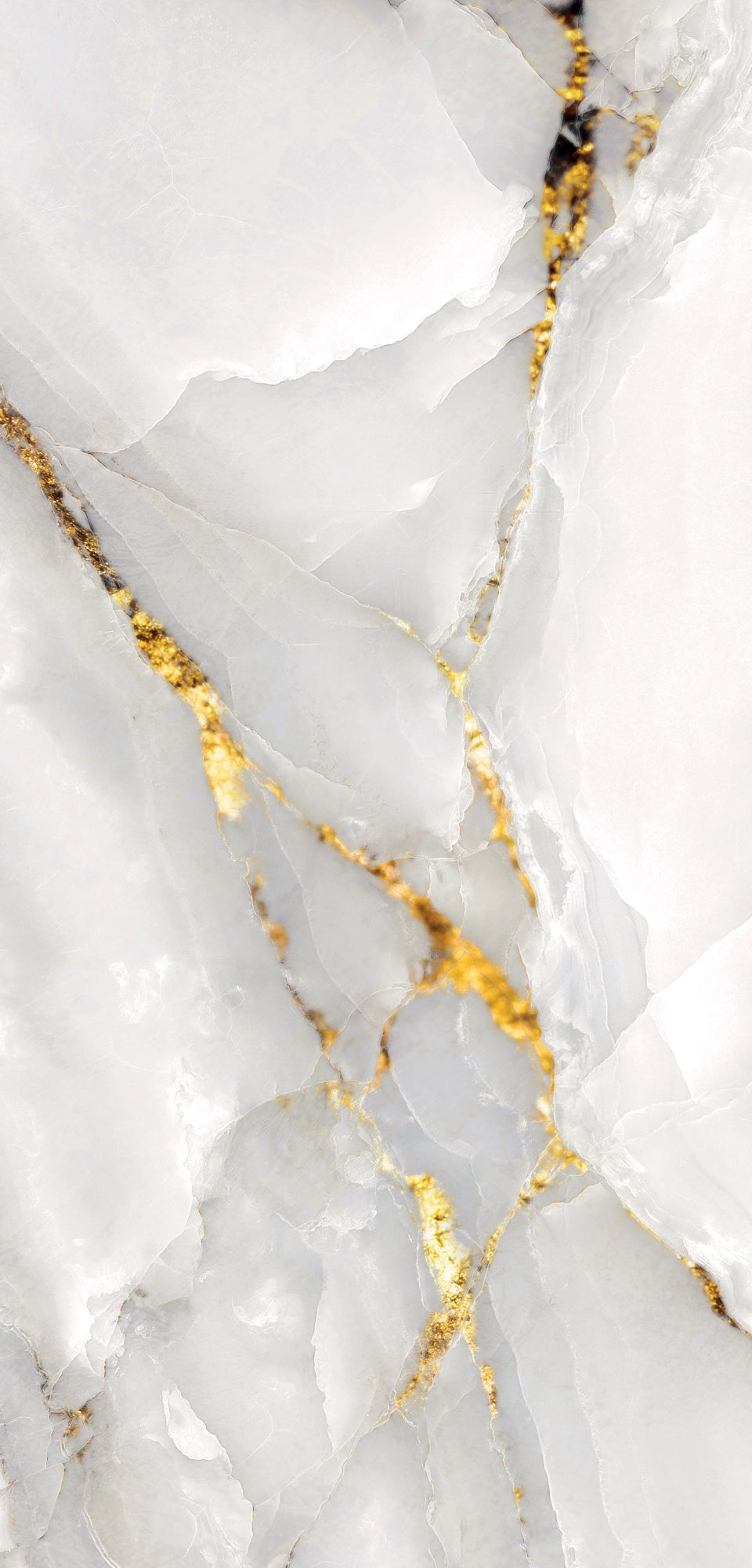 Radiant white marble with rich gold veining — FX38 Calacatta Gold by Dunya Home Design.