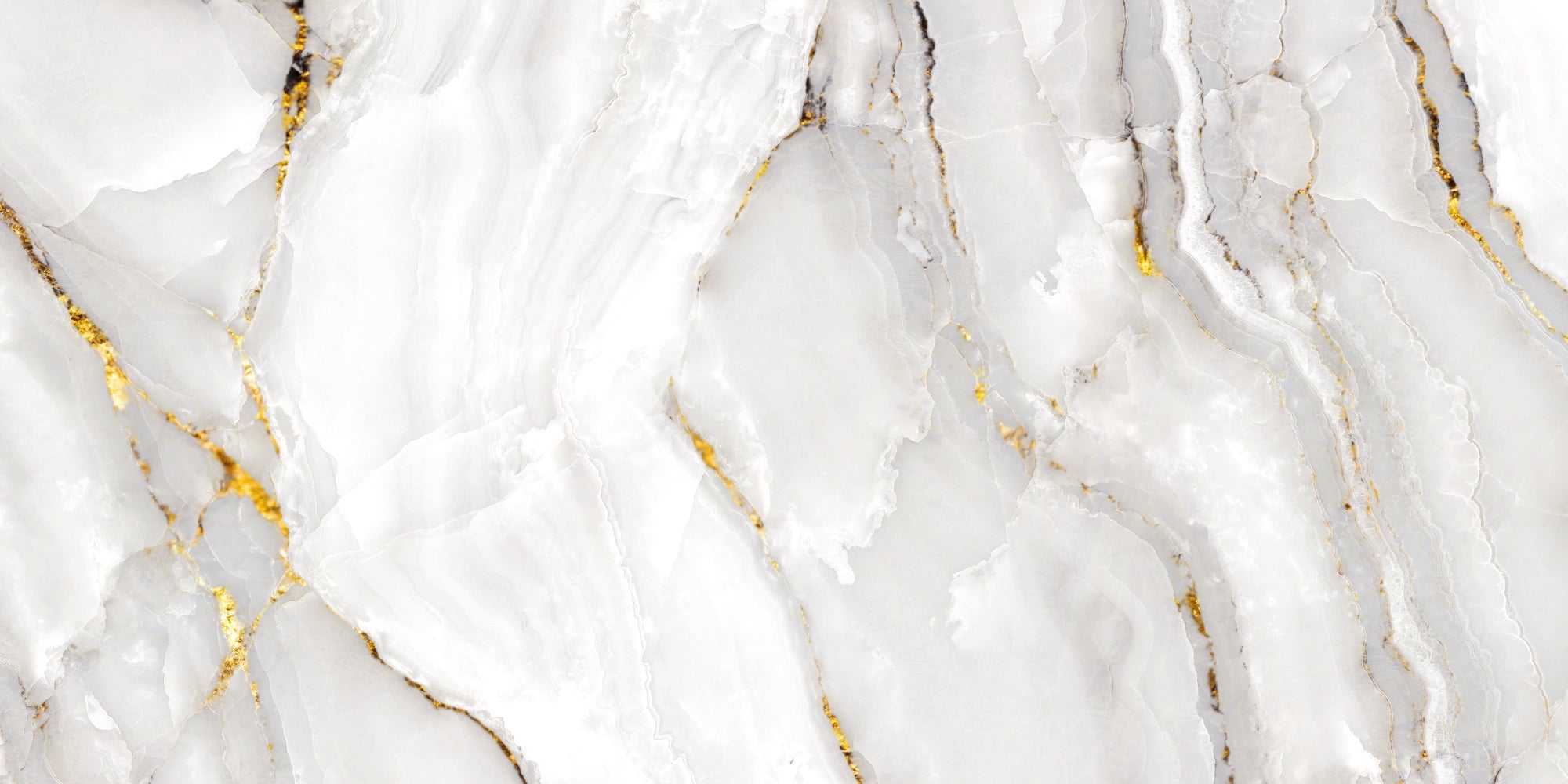 Radiant white marble with rich gold veining — FX38 Calacatta Gold by Dunya Home Design.