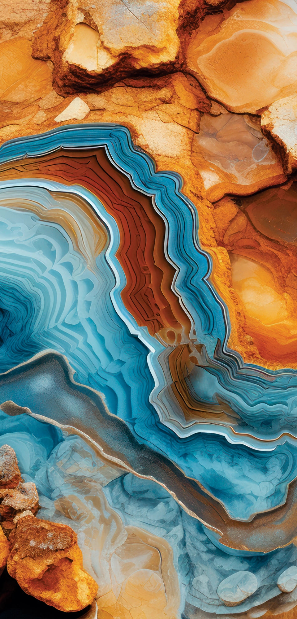 FX6 Flexible Marble panel in flowing azure blue and amber tones – Dunya Home Design